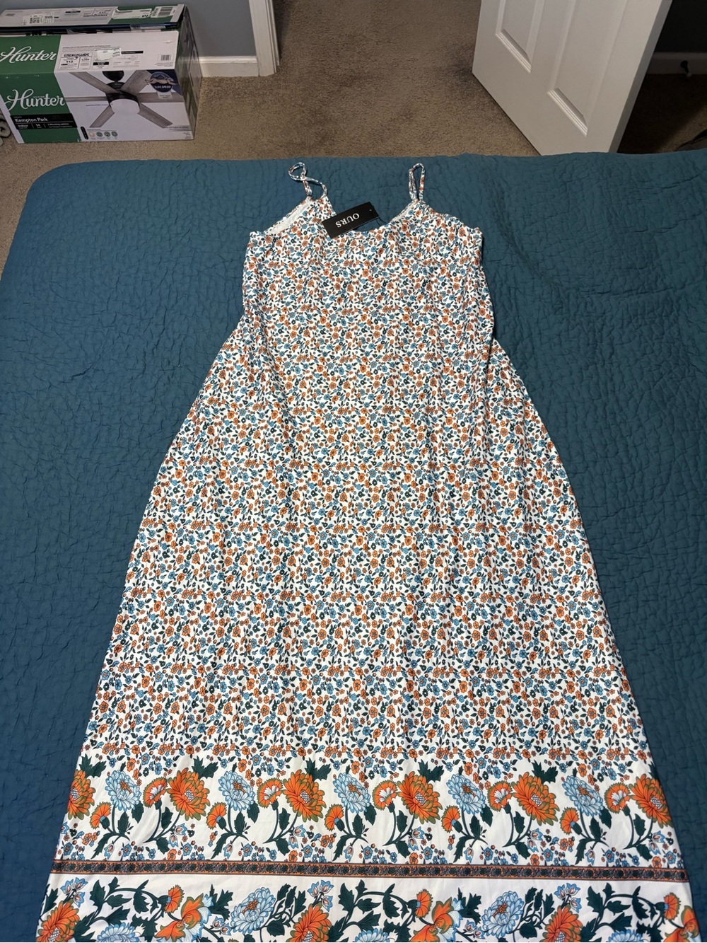 Floral Maxi Sundress - White with Orange & Teal Floral Print